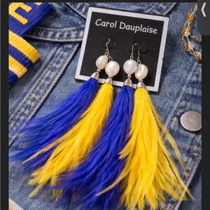 Carol Dauplaise Pearl Feather Tassel Earrings